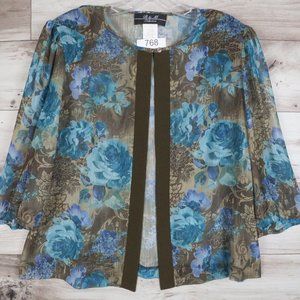 R & M Collection* Women's Puffy 3/4 Sleeve Boat Neck Padded Shoulders Blouse~ 16